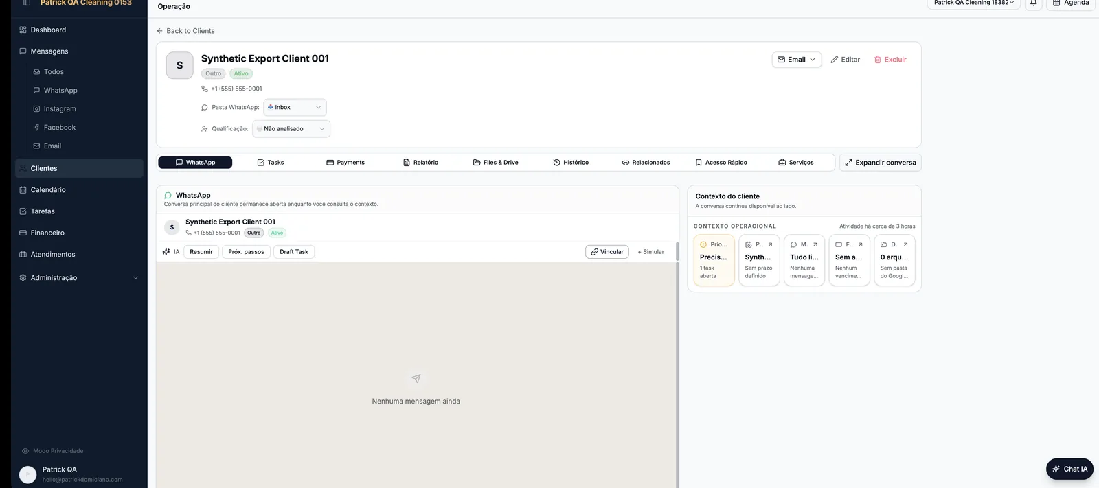 D.O Command: client, conversation, tasks, payments, services and context on one screen